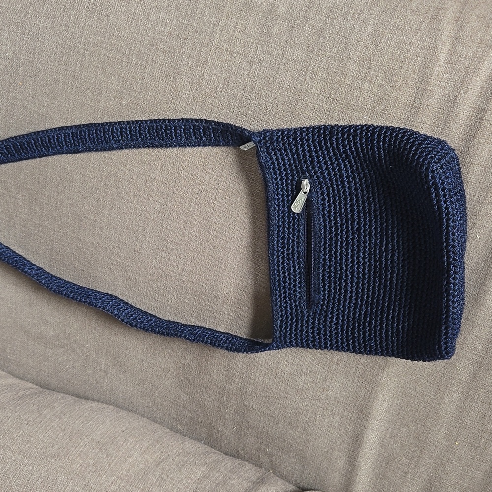 The Sak Crossbody Crochet Knit Small Shoulder Bag Purse Zip Closure Navy Blue